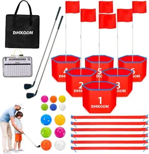 Backyard Golf Game with 2 Clubs, Portable 6 Hole Golf Course for Golf Practice Game, Outdoor Yard Golf Chipping Game for Family and Adults, Beach, Park, Lawn, Field Day Reunion Party Games