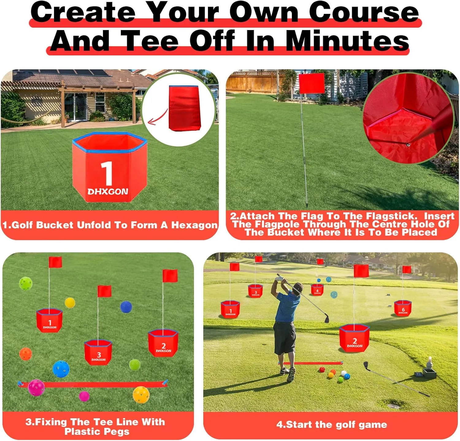 Backyard Golf Game with 2 Clubs, Portable 6 Hole Golf Course for Golf Practice Game, Outdoor Yard Golf Chipping Game for Family and Adults, Beach, Park, Lawn, Field Day Reunion Party Games