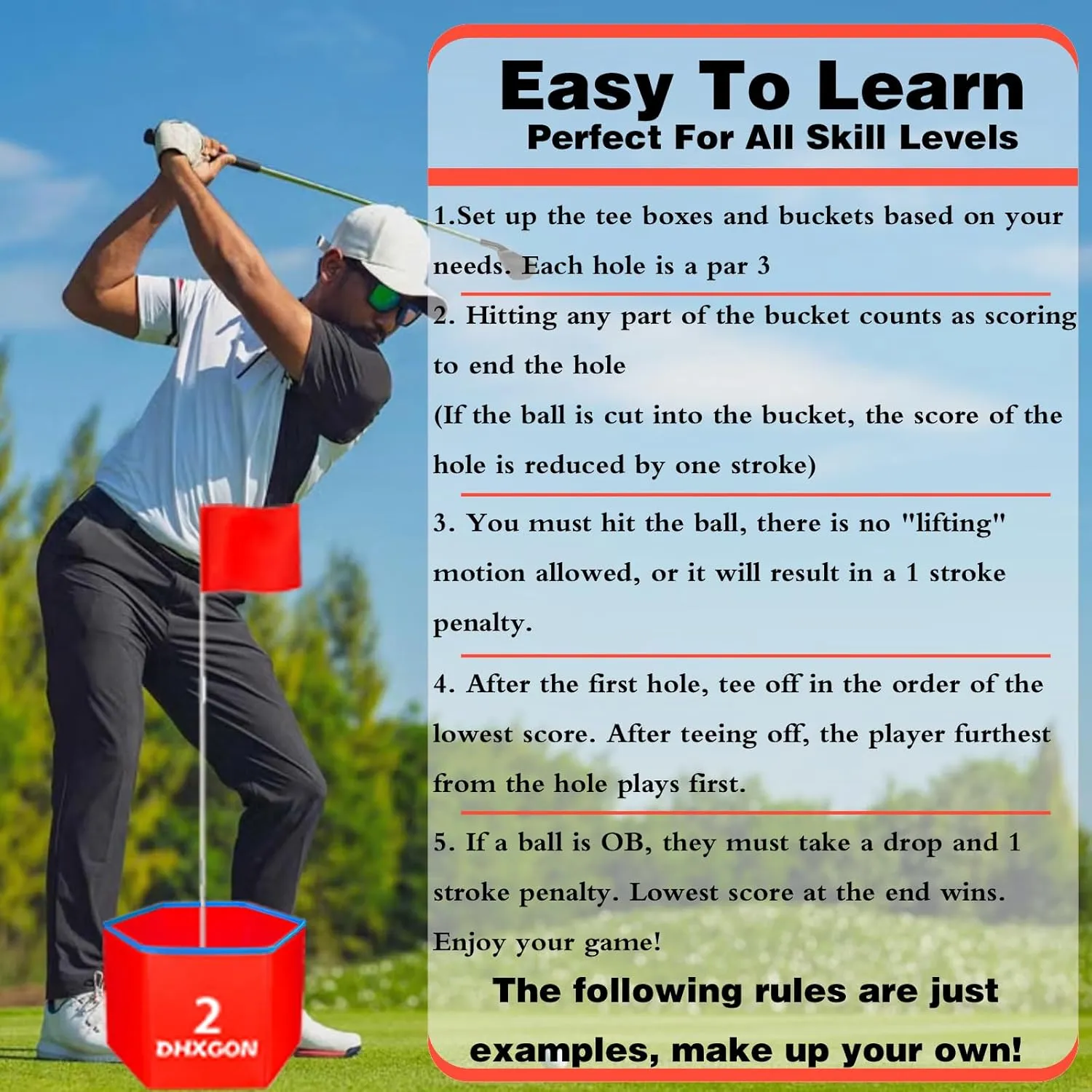 Backyard Golf Game with 2 Clubs, Portable 6 Hole Golf Course for Golf Practice Game, Outdoor Yard Golf Chipping Game for Family and Adults, Beach, Park, Lawn, Field Day Reunion Party Games