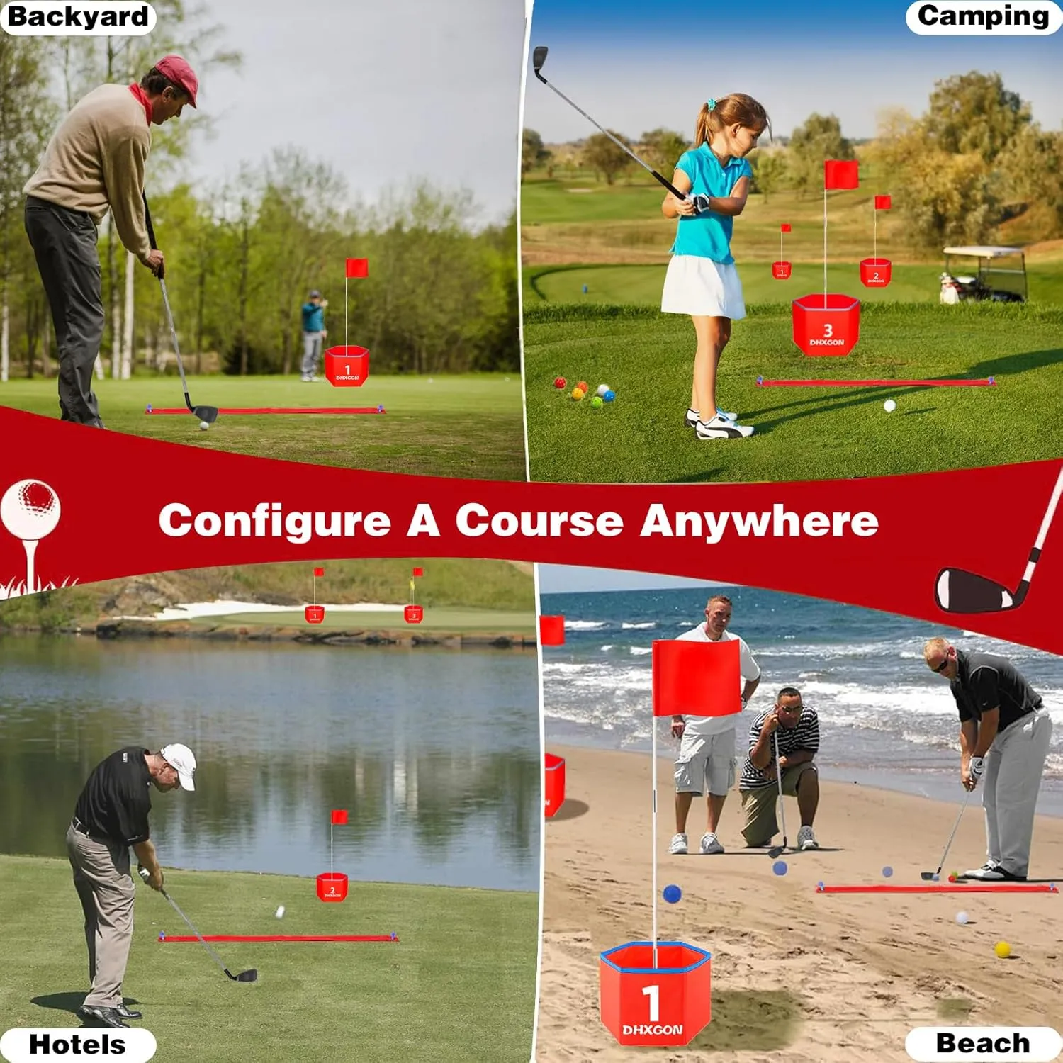 Backyard Golf Game with 2 Clubs, Portable 6 Hole Golf Course for Golf Practice Game, Outdoor Yard Golf Chipping Game for Family and Adults, Beach, Park, Lawn, Field Day Reunion Party Games