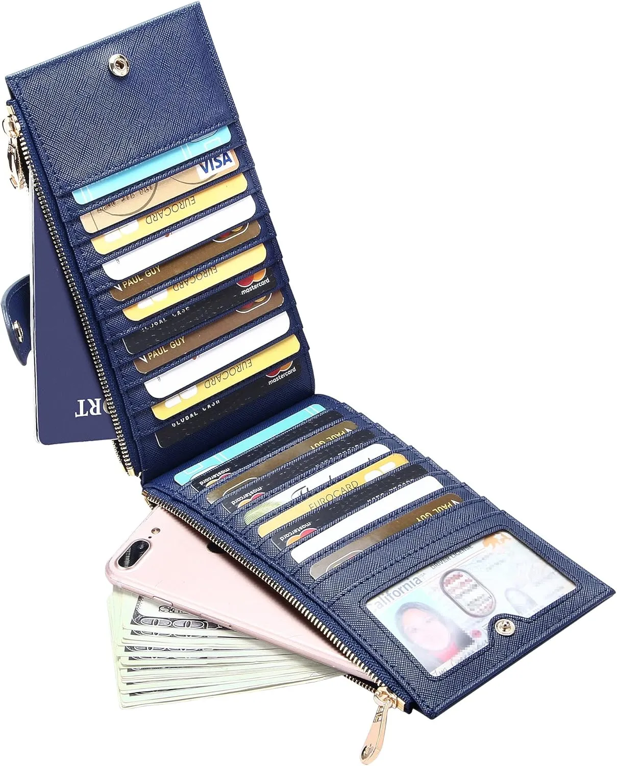 Badiya Womens Wallet RFID Blocking Bifold Multi Card Holder Wallets Large Capacity Cellphone Purse with Zipper Pocket Gift