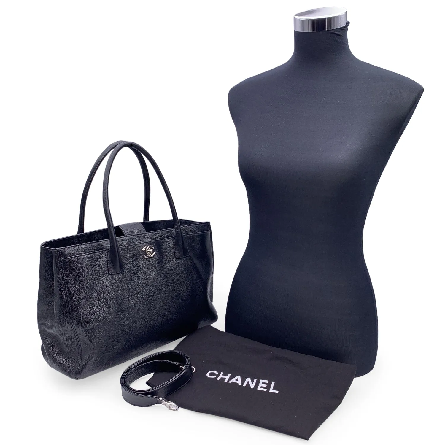 Bag Free returns Top Executive With Quality Chanel Tote Leather Black Ergonomic Pebbled Strap 2010S