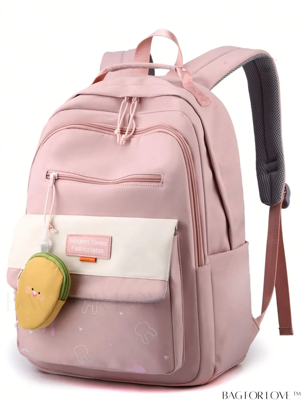 BagForLove - Classic Backpack with Letter Patch, Cartoon Rabbit, Star Pattern, Zipper, and Coin Purse