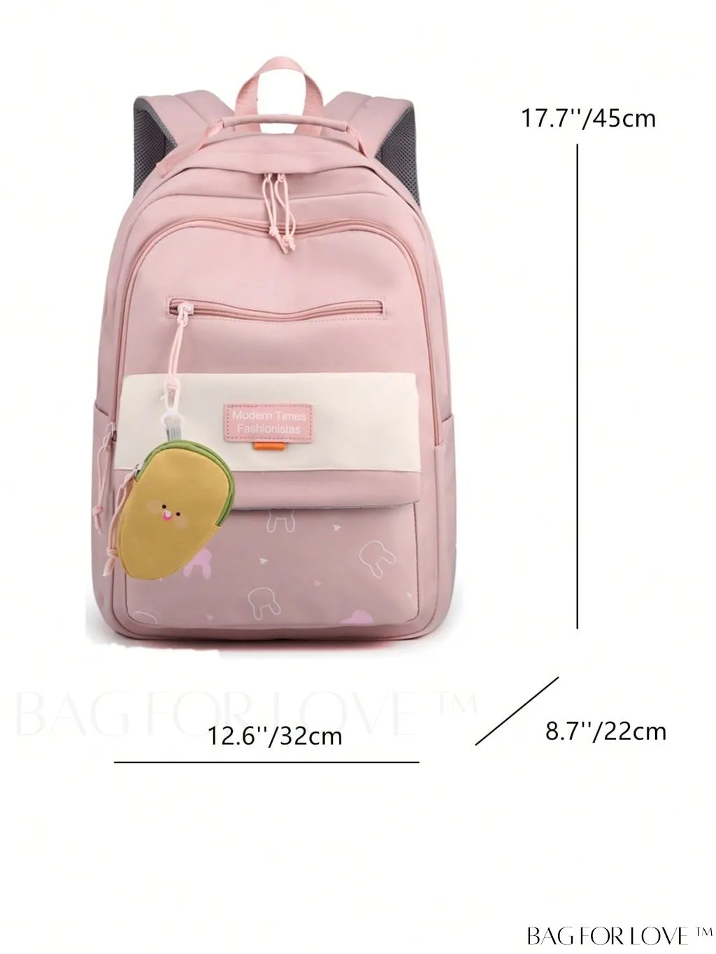 BagForLove - Classic Backpack with Letter Patch, Cartoon Rabbit, Star Pattern, Zipper, and Coin Purse