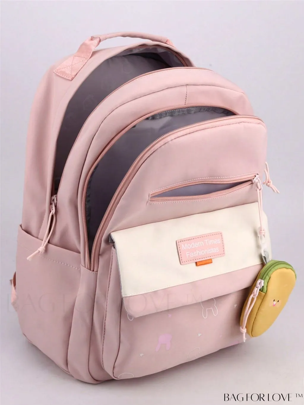 BagForLove - Classic Backpack with Letter Patch, Cartoon Rabbit, Star Pattern, Zipper, and Coin Purse
