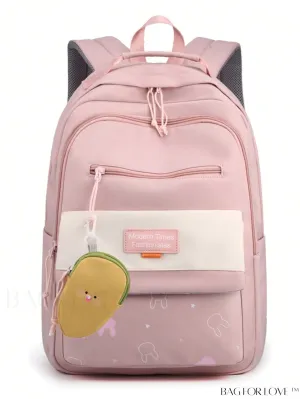 BagForLove - Classic Backpack with Letter Patch, Cartoon Rabbit, Star Pattern, Zipper, and Coin Purse