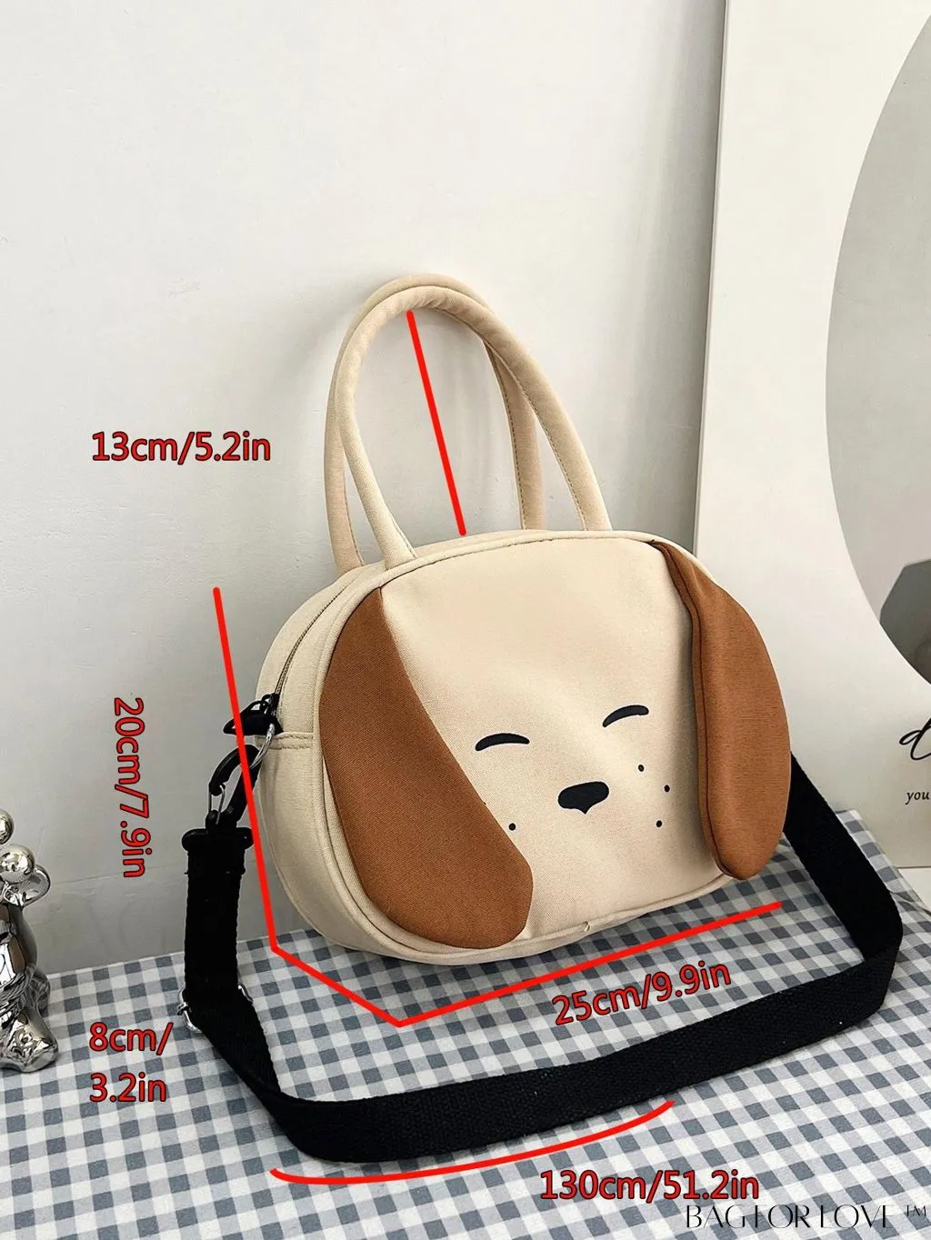 BagForLove - Nylon Circle Bag with Cute Dog Pattern and Cartoon Ear Decoration