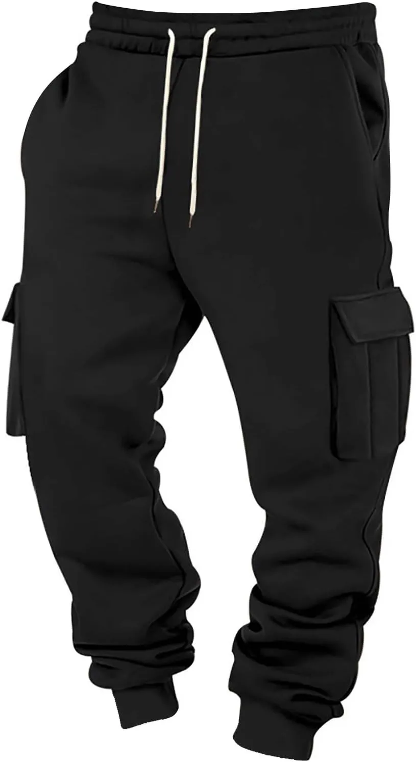 Baggy Cargo Sweatpants for Men Casual Sweat Pants Drawstring Waist Athletic Pants Joggers with Pockets