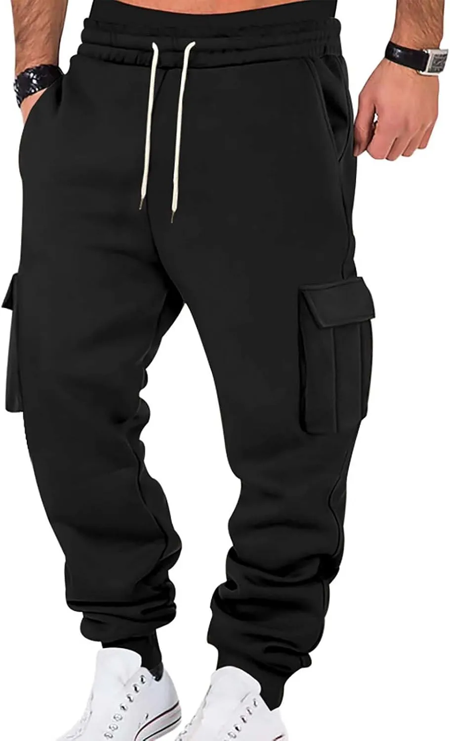 Baggy Cargo Sweatpants for Men Casual Sweat Pants Drawstring Waist Athletic Pants Joggers with Pockets