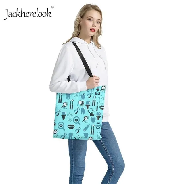 Bags Bag Shoulder Print Bags for Tooth Dental Daily Shopping Women Handbag Canvas Bag Equipment Totes Beach Limited-edition offer Design Full collection Lady's Hand