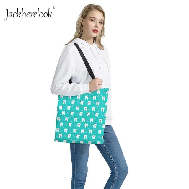 Bags Bag Shoulder Print Bags for Tooth Dental Daily Shopping Women Handbag Canvas Bag Equipment Totes Beach Limited-edition offer Design Full collection Lady's Hand