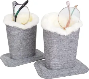 Baitaihem Pack of 2 Plush Lined Eyeglasses Holder Stand Protective Glasses Case For Desks Or Nightstands