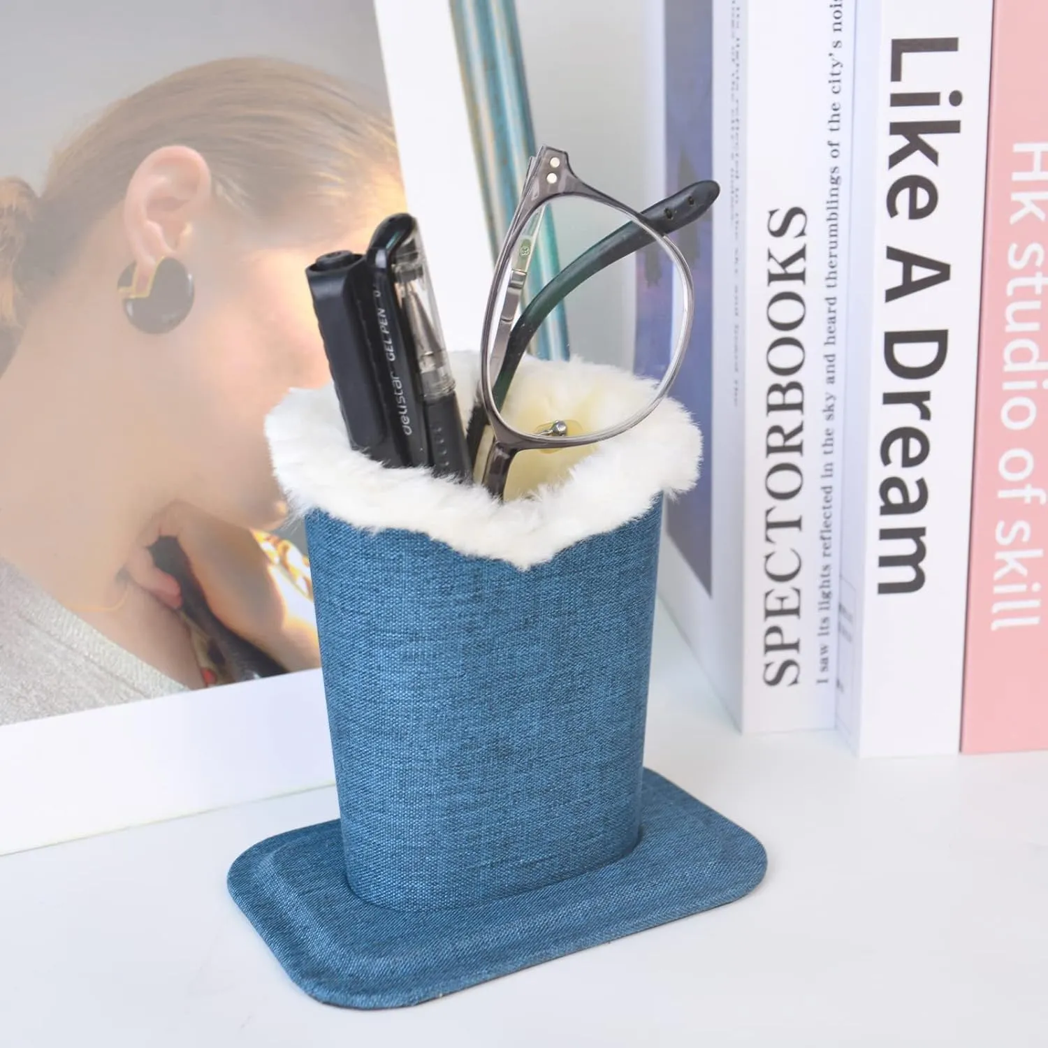 Baitaihem Pack of 2 Plush Lined Eyeglasses Holder Stand Protective Glasses Case For Desks Or Nightstands