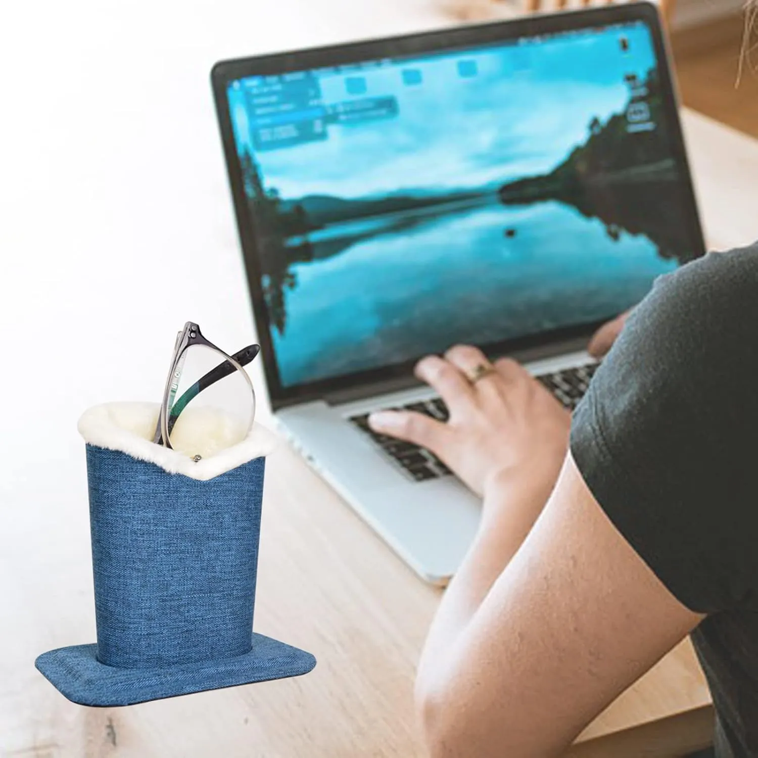 Baitaihem Pack of 2 Plush Lined Eyeglasses Holder Stand Protective Glasses Case For Desks Or Nightstands