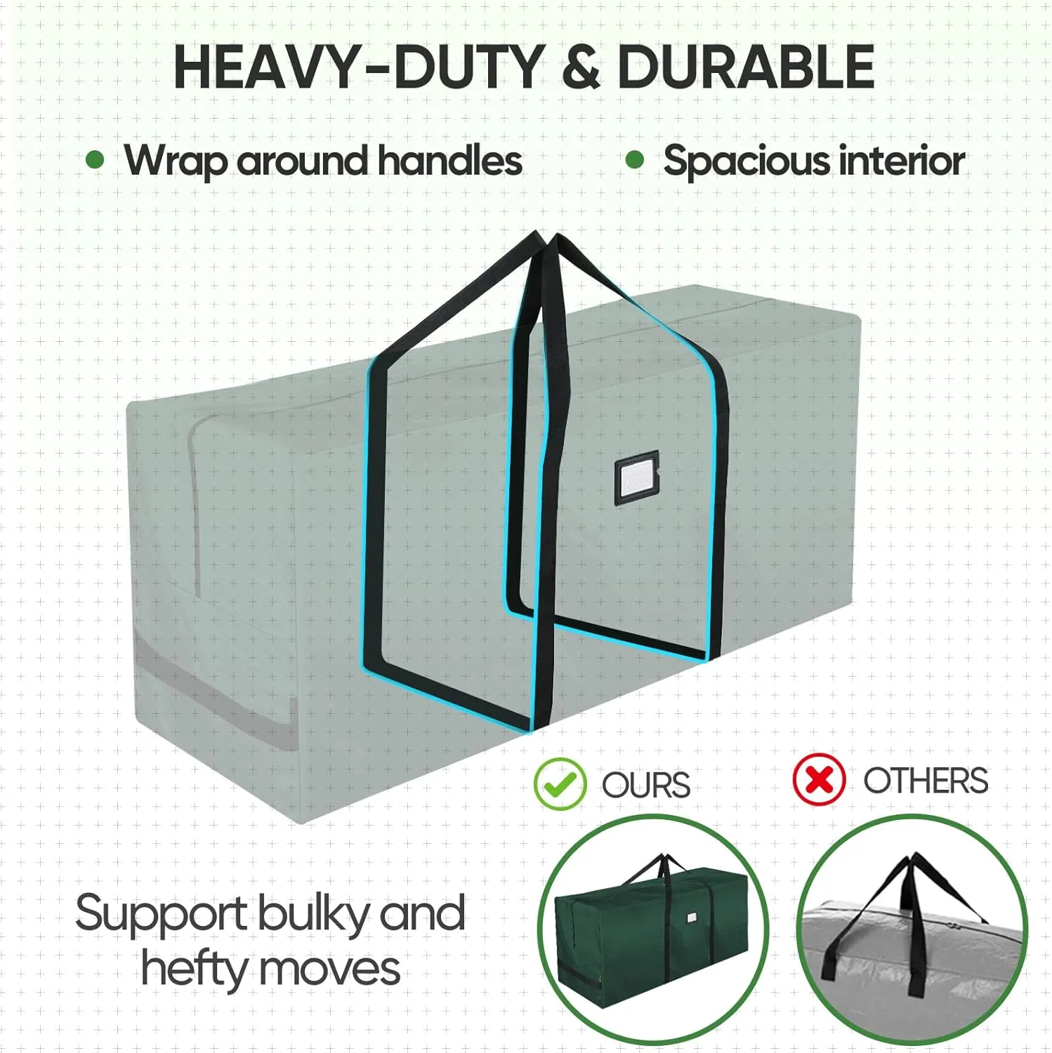 BALEINE 9 ft Christmas Tree Storage Bag, Heavy Duty Extra Large Artificial Christmas Tree Bag with Reinforced Handles and Dual Zippers Wide Opening (Green, 9 ft)