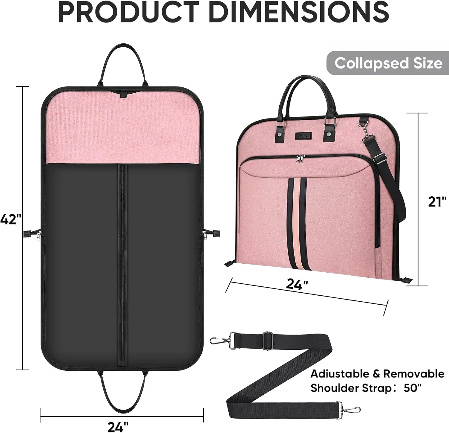 BALEINE Foldable Garment Bags For Travel, 42'' Premium Suit Bags For Men Travel, Carry On Garment Bags for Hanging Clothes (Pink)