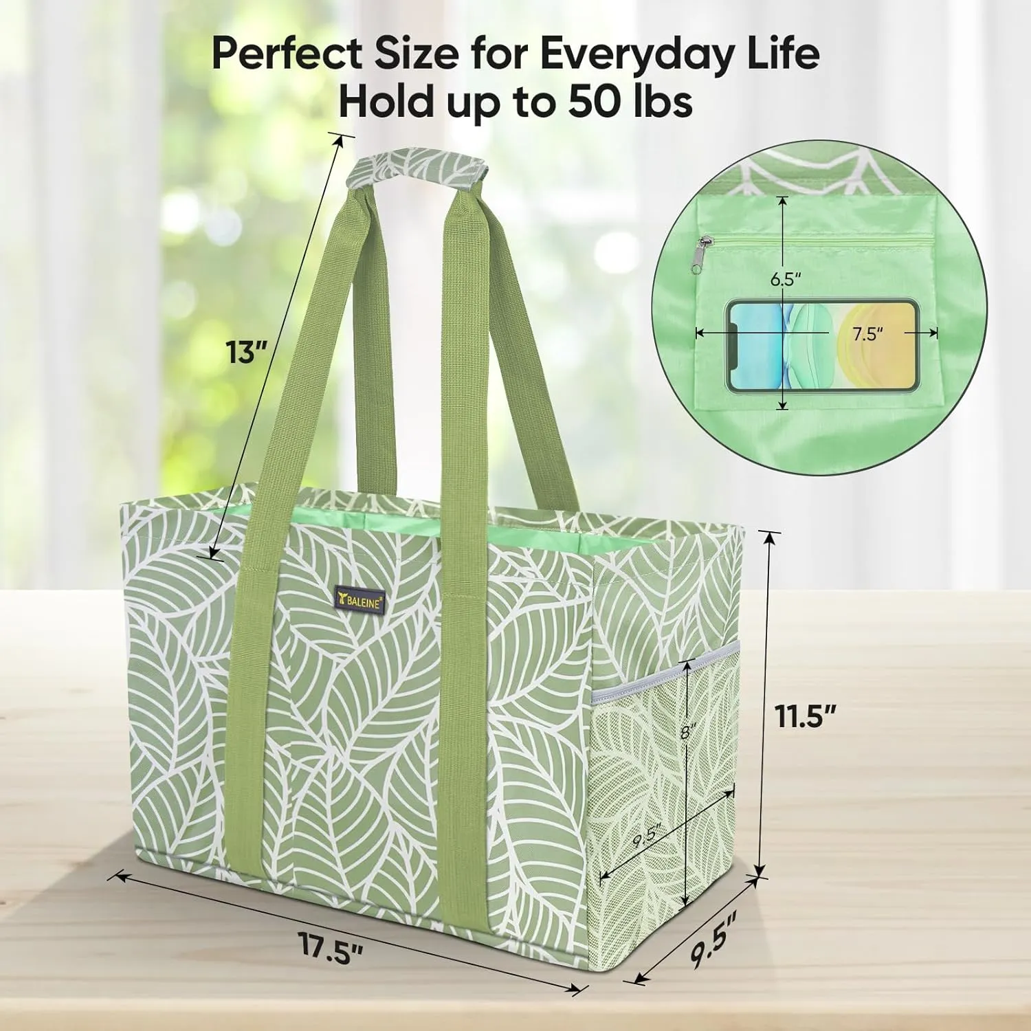 BALEINE Soft 9 Gallon Extra Large Utility Tote, Foldable Reusable Storage Bag (Antique Foliage)