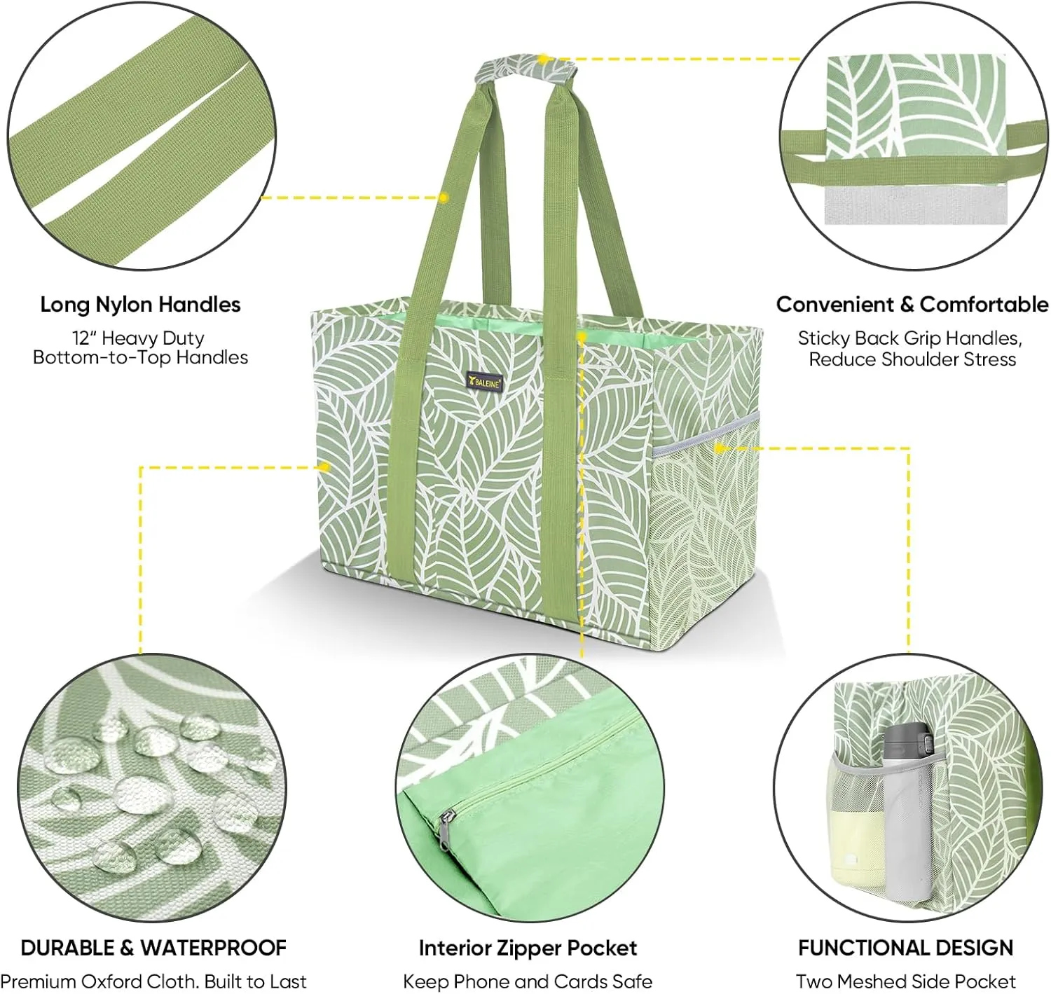 BALEINE Soft 9 Gallon Extra Large Utility Tote, Foldable Reusable Storage Bag (Antique Foliage)