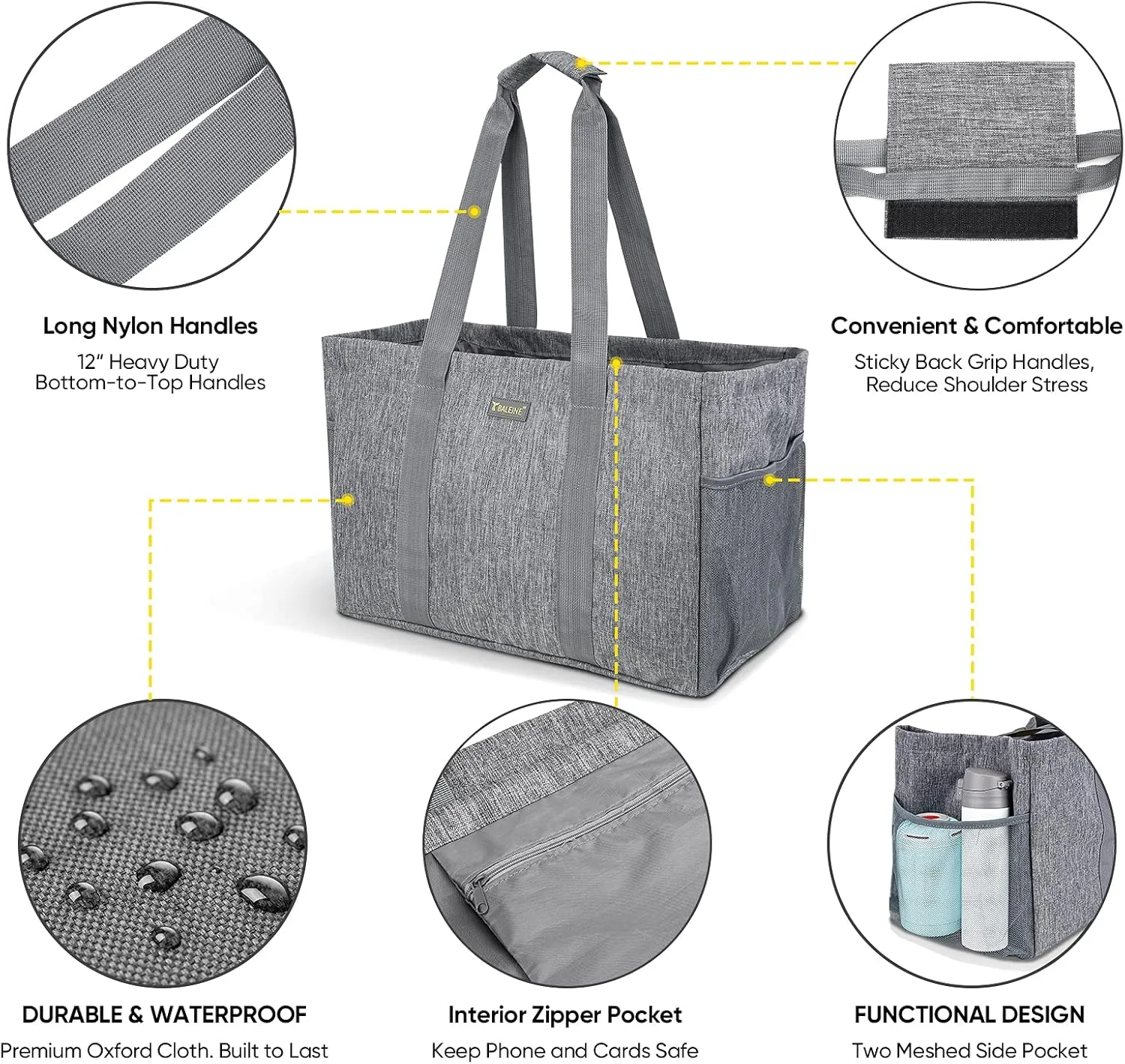 BALEINE Soft 9 Gallon Extra Large Utility Tote, Foldable Reusable Storage Bag (Winter Gray)