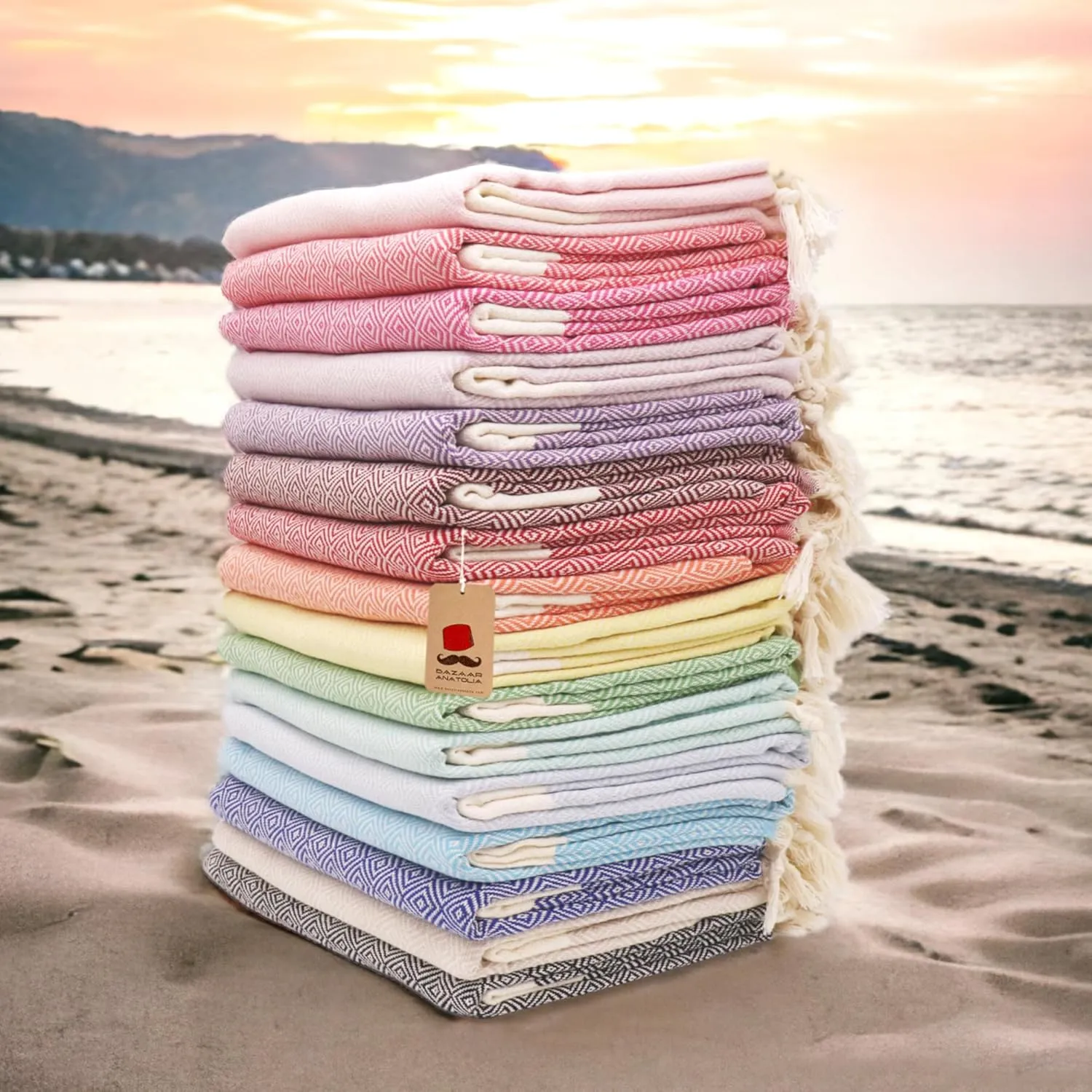 Bazaar Anatolia Turkish Beach Towel 100% Cotton Bath Towels Oversized Quick Dry Boho Farmhouse Decor Sheets Bathroom Sand Free Camping Blanket Hot Pink 71x39 inches - Diamond Fuscia