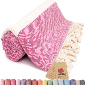 Bazaar Anatolia Turkish Beach Towel 100% Cotton Bath Towels Oversized Quick Dry Boho Farmhouse Decor Sheets Bathroom Sand Free Camping Blanket Hot Pink 71x39 inches - Diamond Fuscia