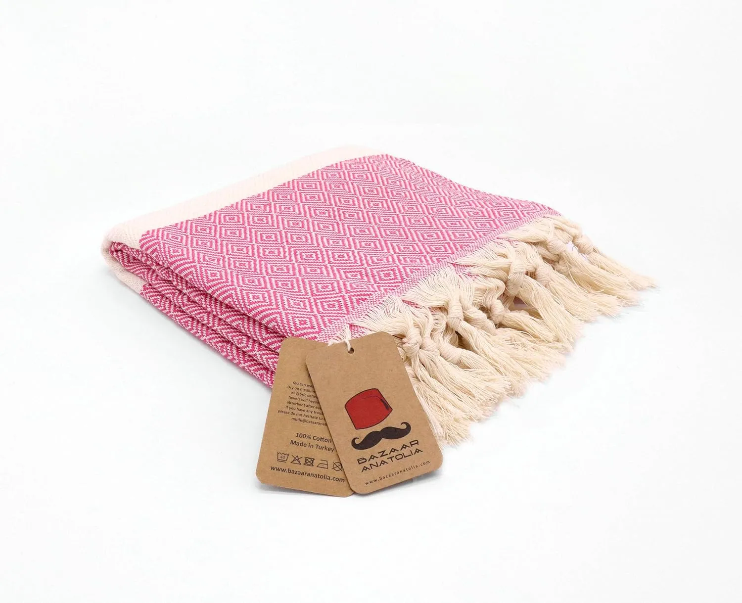 Bazaar Anatolia Turkish Beach Towel 100% Cotton Bath Towels Oversized Quick Dry Boho Farmhouse Decor Sheets Bathroom Sand Free Camping Blanket Hot Pink 71x39 inches - Diamond Fuscia