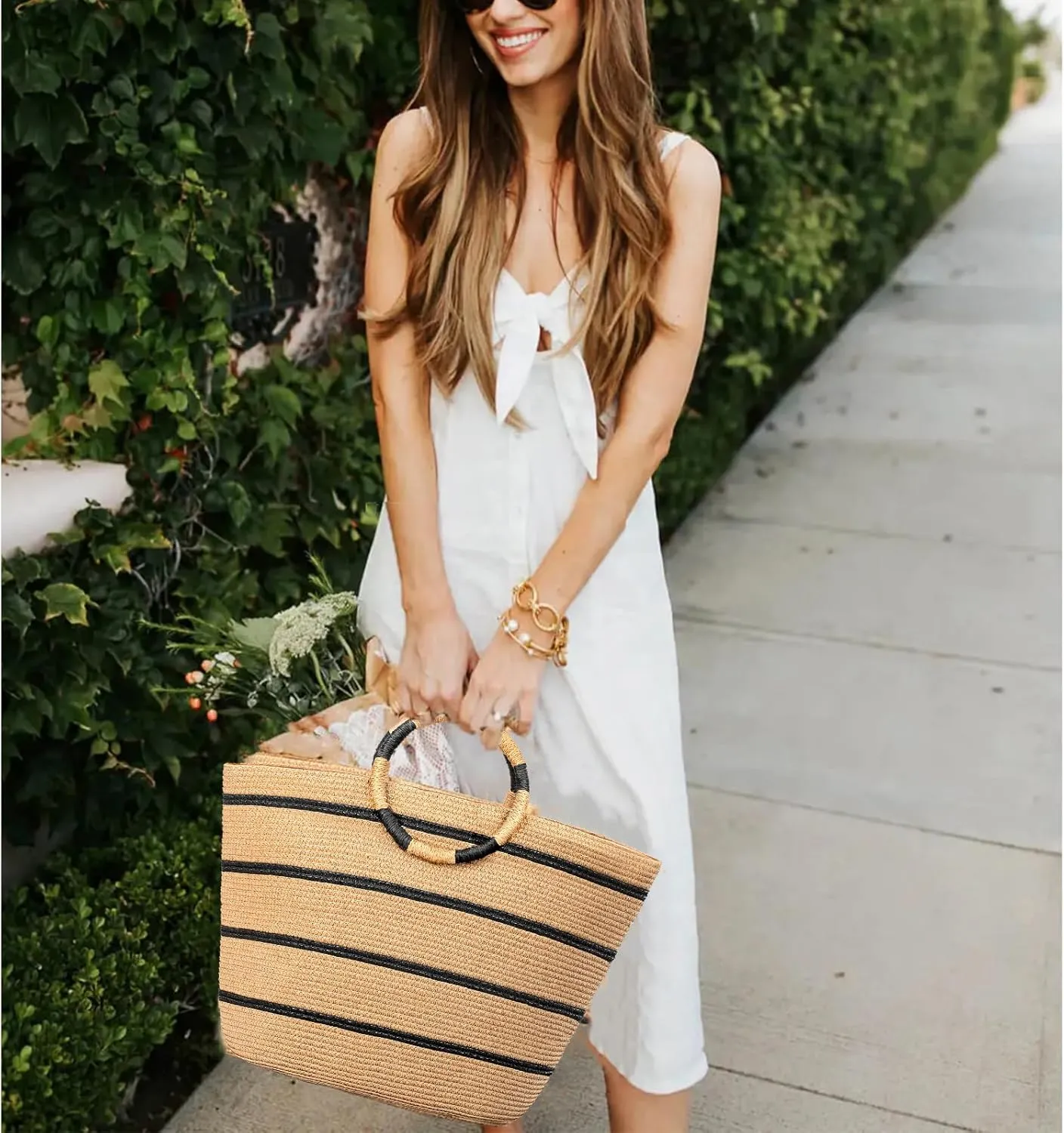 Beach Bags for Women Straw Tote Bag Summer Beach Bag Large Woven Straw Bag for Beach Vacation Holiday