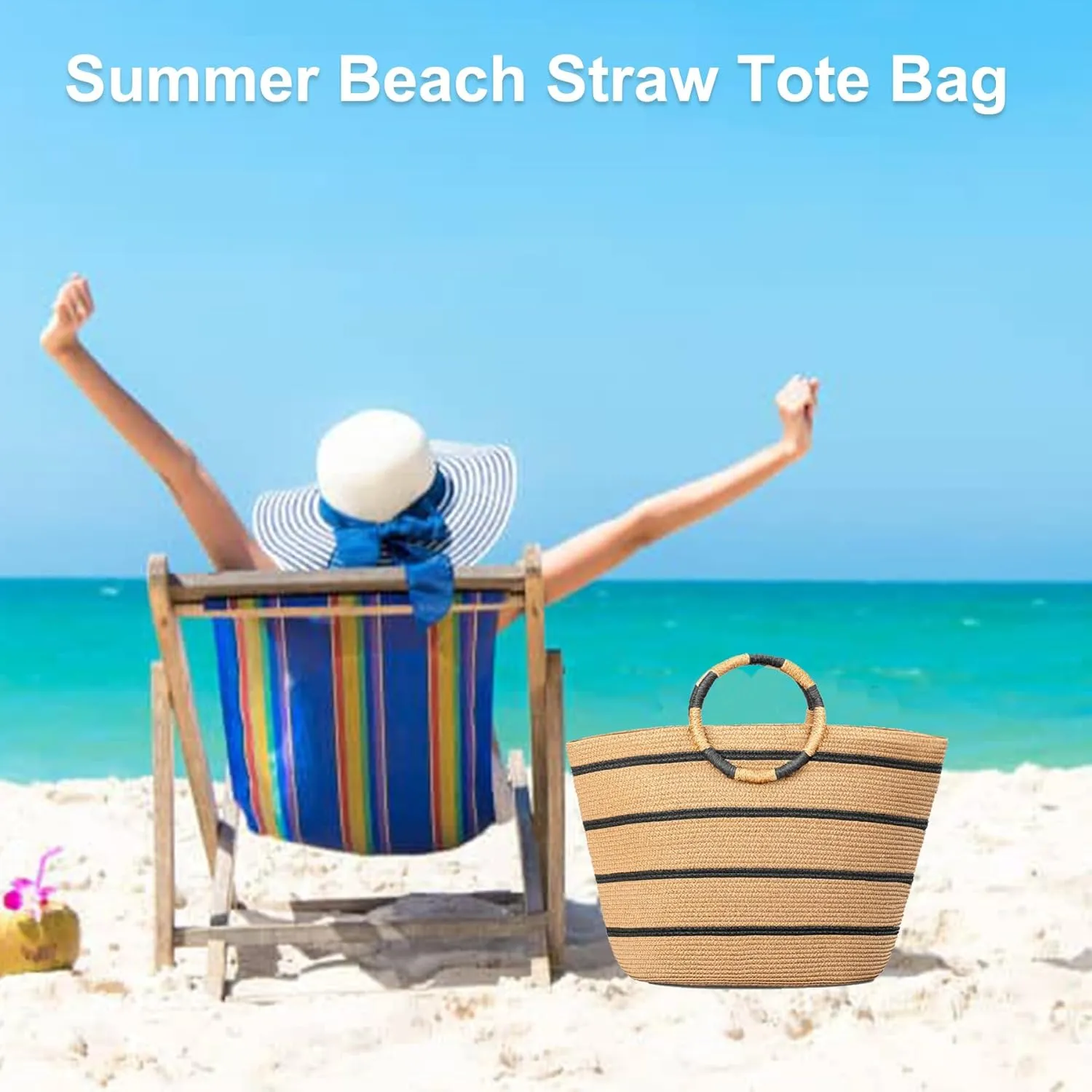 Beach Bags for Women Straw Tote Bag Summer Beach Bag Large Woven Straw Bag for Beach Vacation Holiday