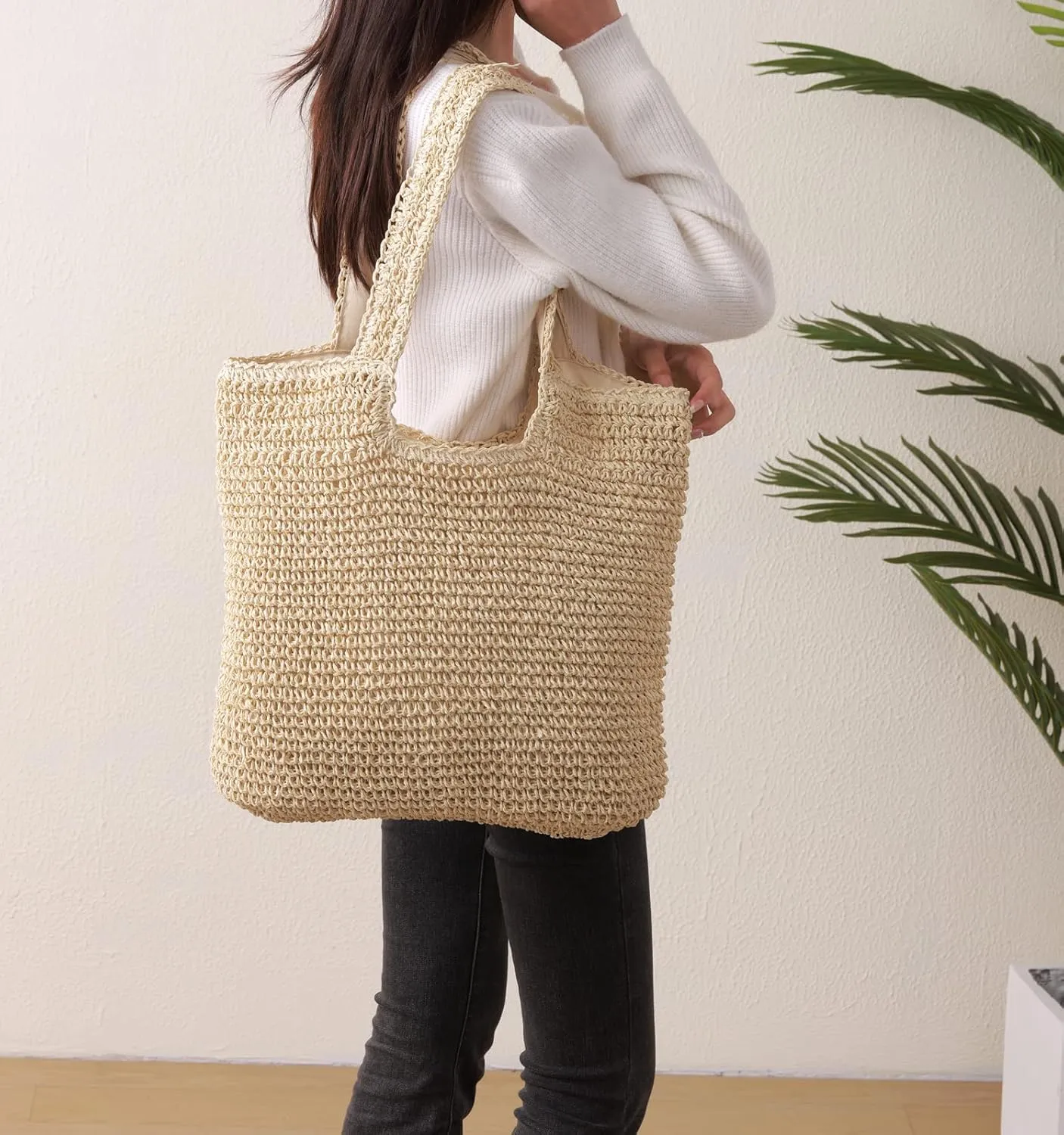 Beach Bags for Women - Summer Soft Large Woven Shoulder Purse Handbag, Beach Tote Straw Bag for Summer Vacation
