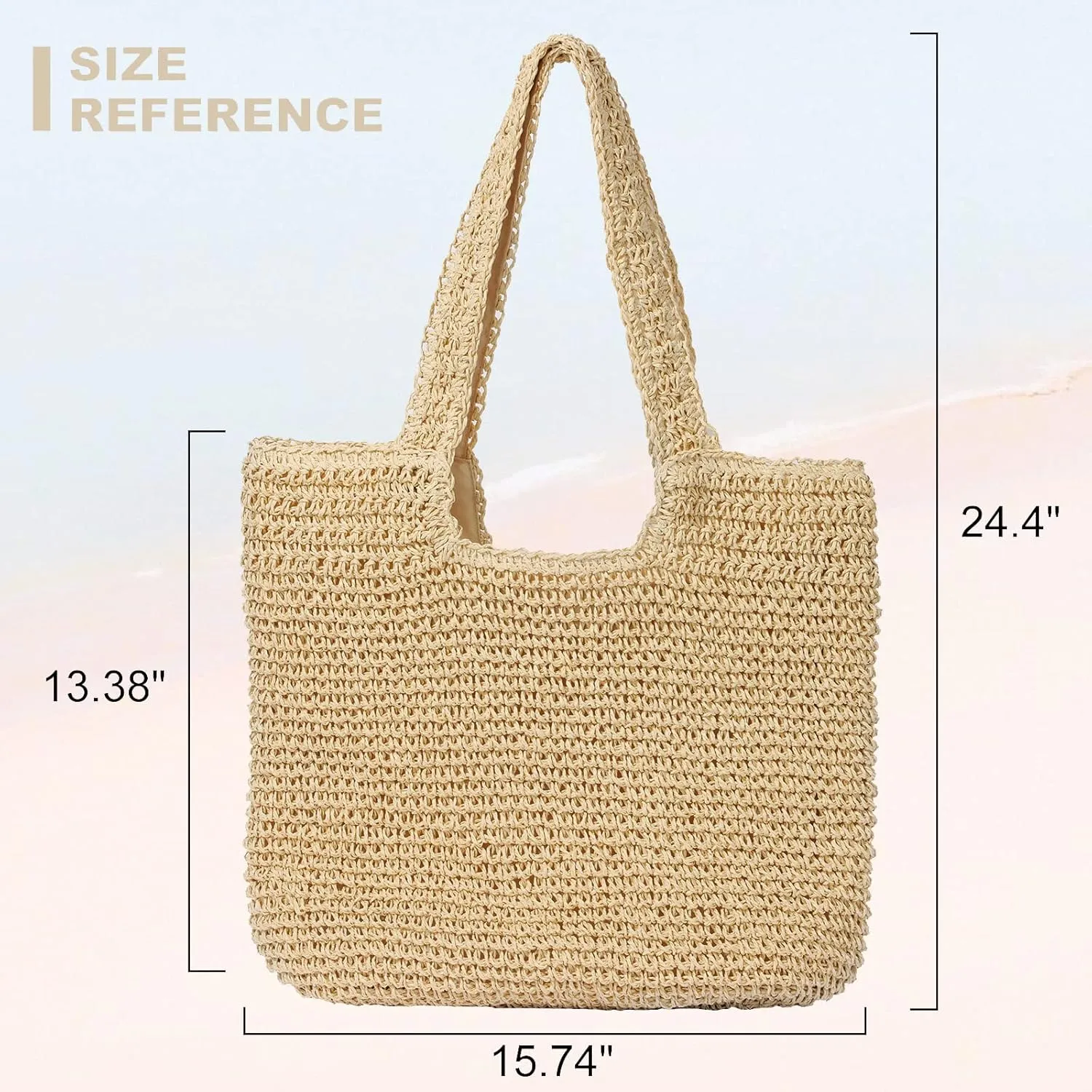 Beach Bags for Women - Summer Soft Large Woven Shoulder Purse Handbag, Beach Tote Straw Bag for Summer Vacation