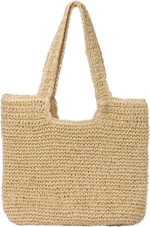 Beach Bags for Women - Summer Soft Large Woven Shoulder Purse Handbag, Beach Tote Straw Bag for Summer Vacation