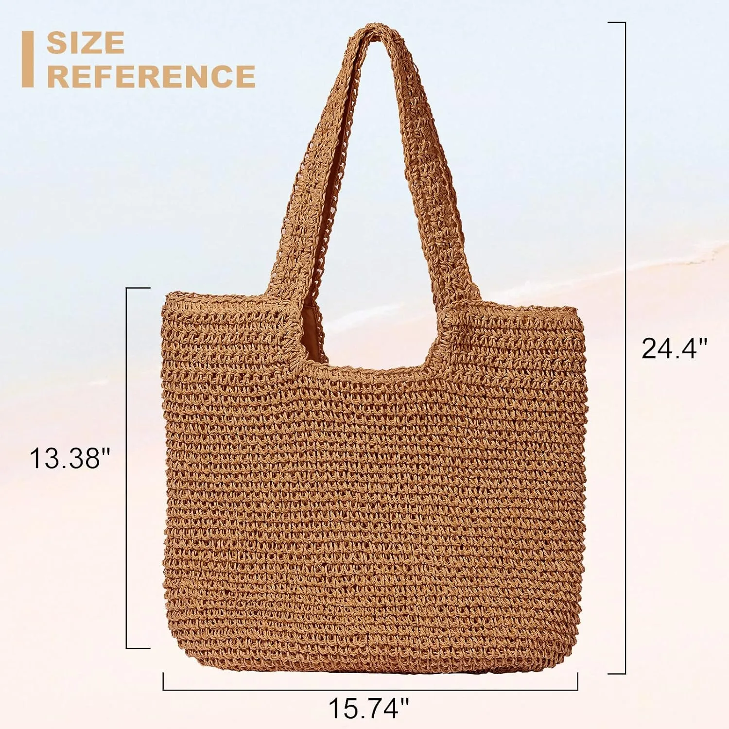 Beach Bags for Women - Summer Soft Large Woven Shoulder Purse Handbag, Beach Tote Straw Bag for Summer Vacation