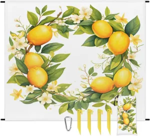 Beach Blanket, Spring Lemon Sandproof Beach Mat, Waterproof Quick Drying Sand Free Mat with 4 x Ground Spikes for Outdoor Travel Camping Hiking, Florals 68 x 59 in
