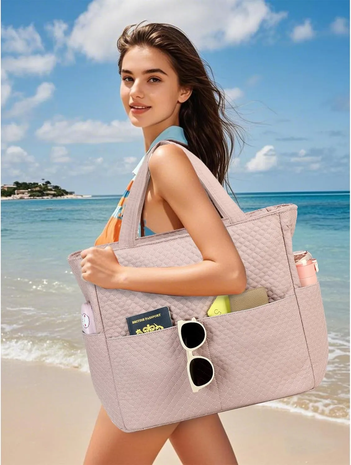 Beach Pool Bags Tote for Women Ladies Large Gym Tote Carry On Bag With Wet Compartment for Weekender Travel Waterproof
