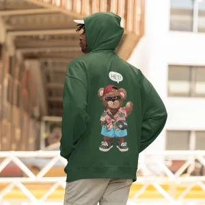 Beach Teddy Bottle Green Oversized Hoodie (Heavyweight)