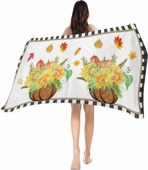 Beach Towel Fall Sunflower Floral Bath Pool Towels Black Buffalo Check Sand Free Blanket Quick Dry Lightweight Travel Blankets for Adults Gifts 30x60in