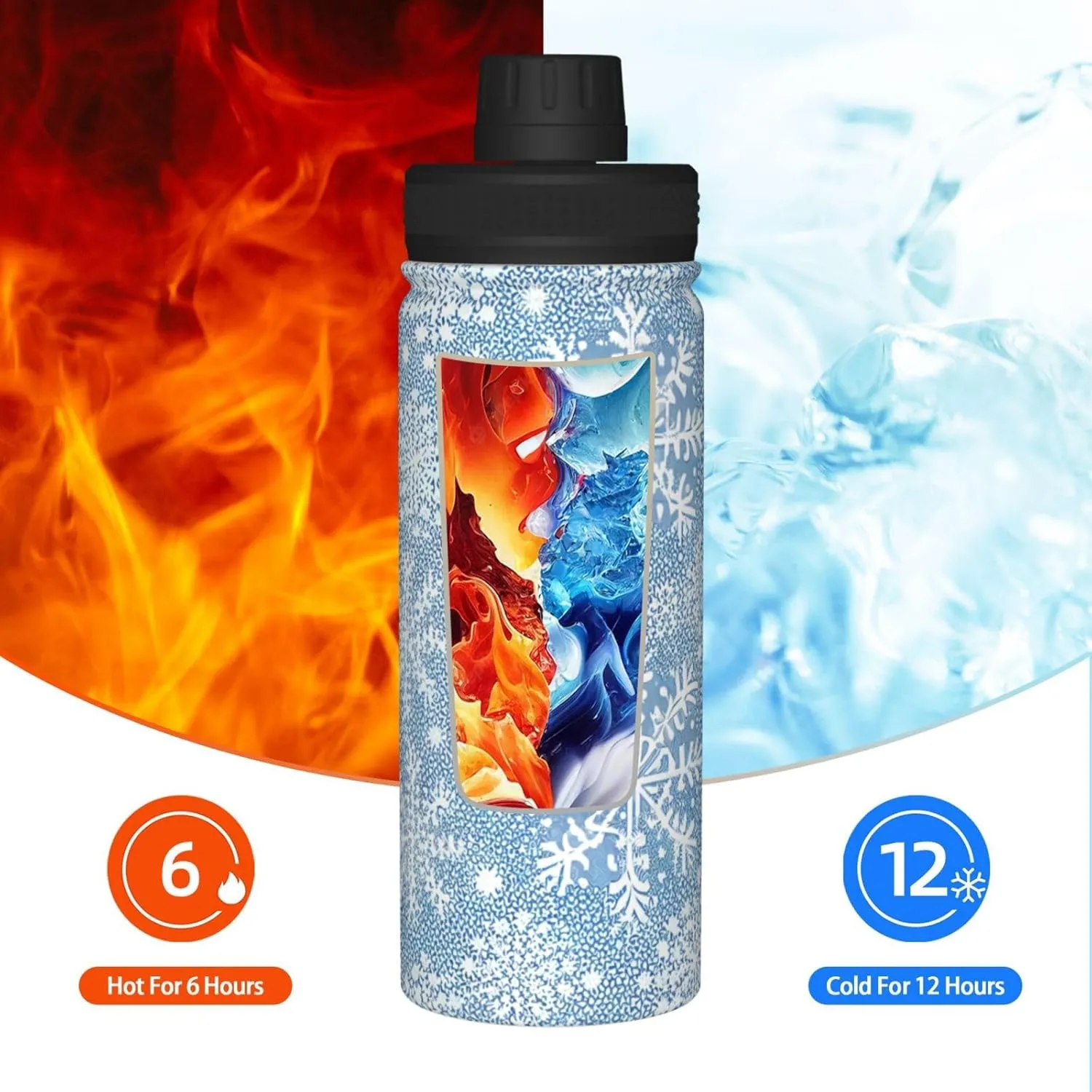 Beautiful Golden Mandala Circle Pattern pattern 18 oz Stainless Steel Water Bottle, Vacuum Insulated Double Walled Leak Proof Sports Water Bottle，Thermo Mug Keep Cold and Hot,Gold Black