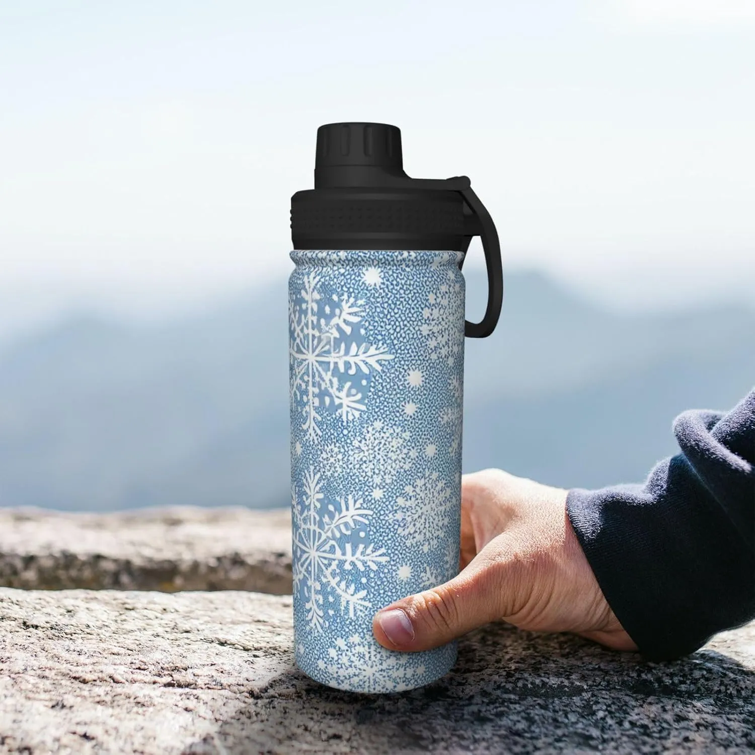 Beautiful Golden Mandala Circle Pattern pattern 18 oz Stainless Steel Water Bottle, Vacuum Insulated Double Walled Leak Proof Sports Water Bottle，Thermo Mug Keep Cold and Hot,Gold Black