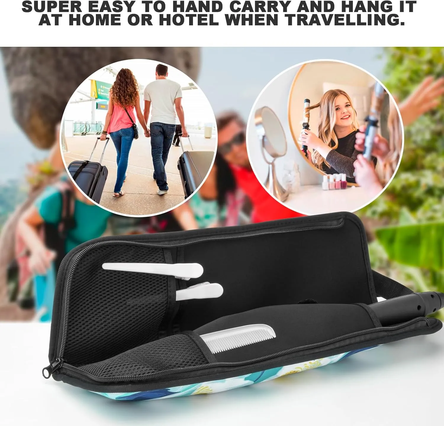 Beautyflier Universal Curling Iron Travel Case, Canvas Heat-Resistant Curling & Flat Iron Holder Travel Case, Hot Curling Iron Holder for Hair Tools Travel Bag or Daily Use (Color Graffiti)