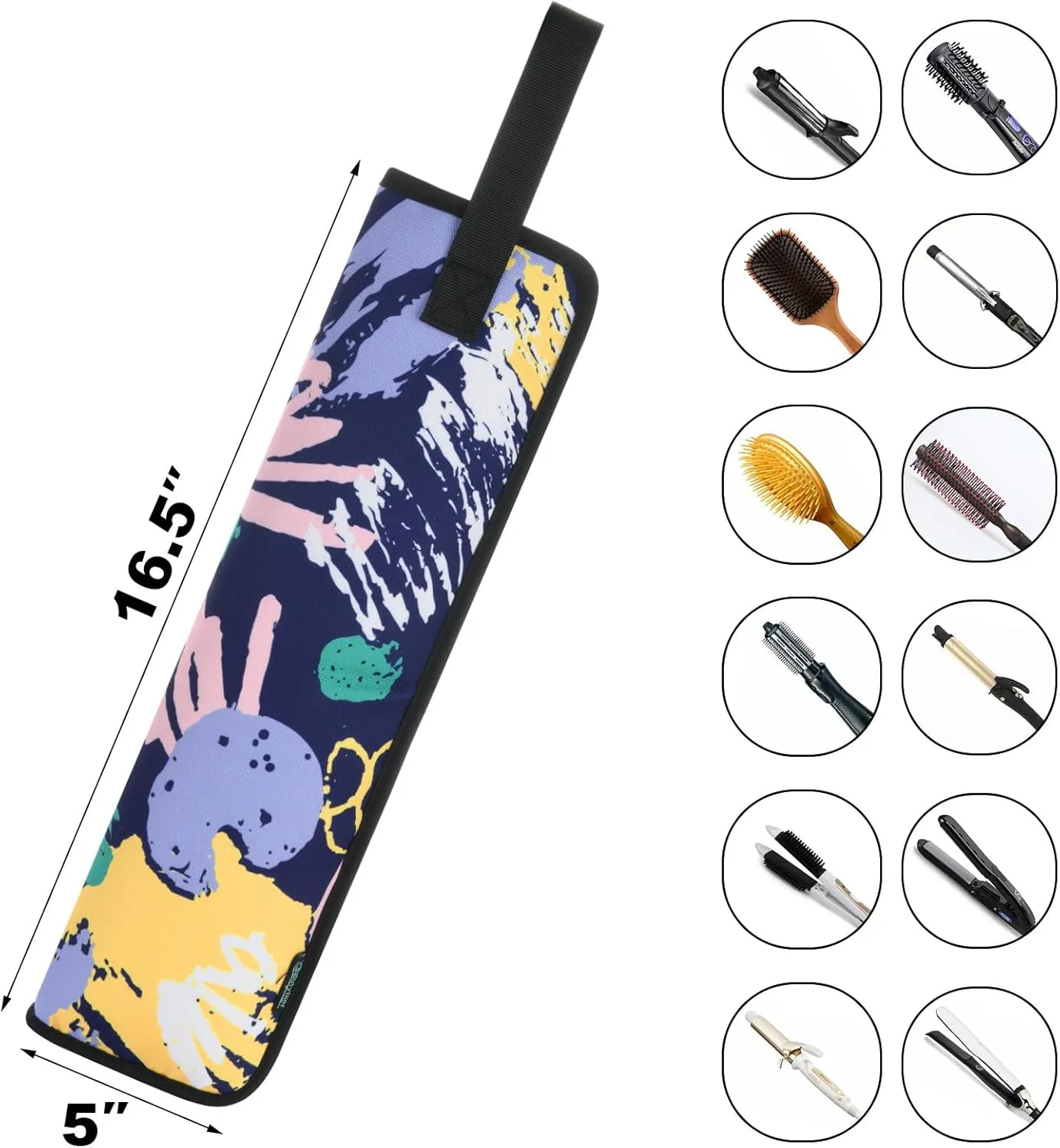 Beautyflier Universal Curling Iron Travel Case, Canvas Heat-Resistant Curling & Flat Iron Holder Travel Case, Hot Curling Iron Holder for Hair Tools Travel Bag or Daily Use (Color Graffiti)
