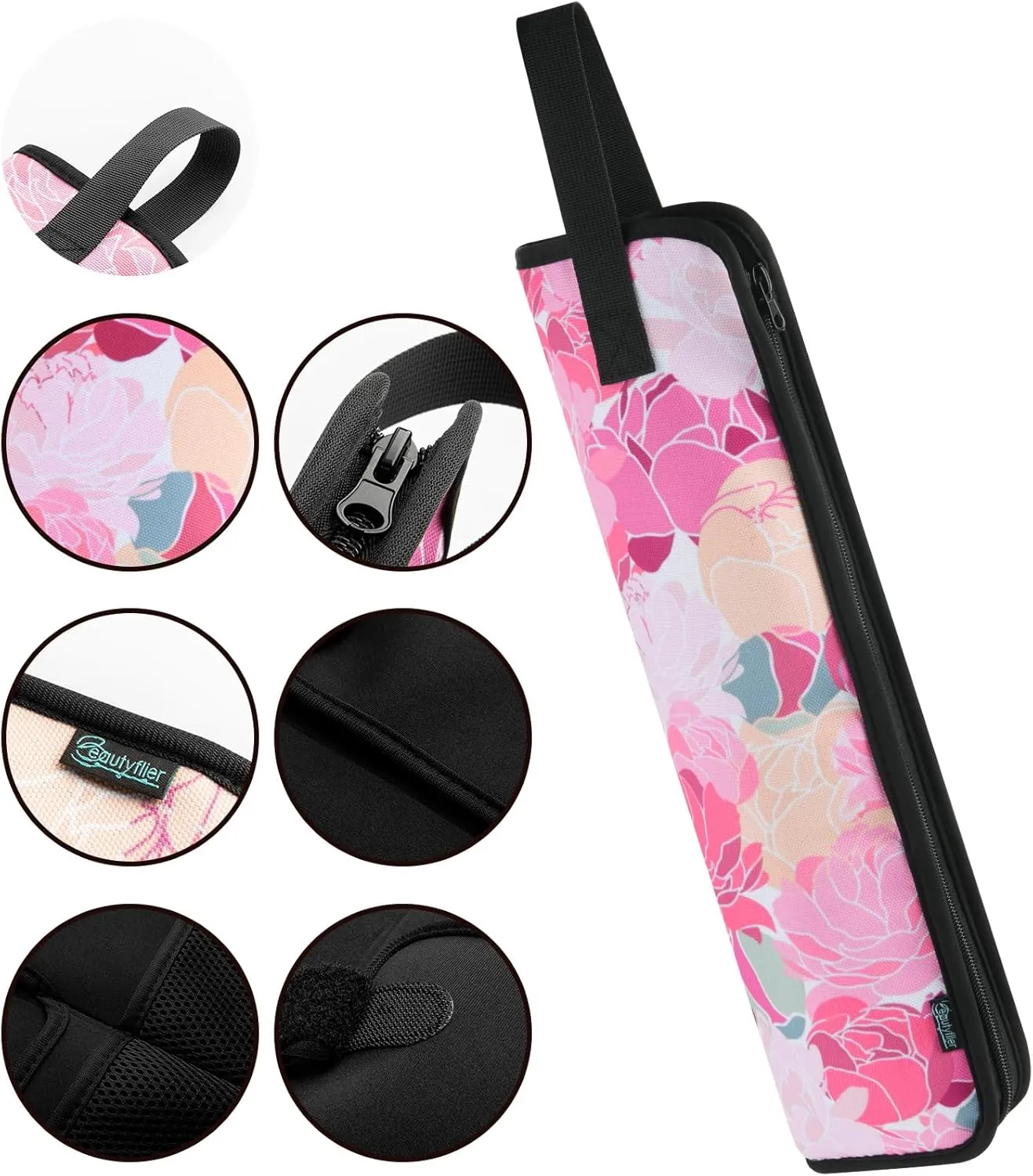 Beautyflier Universal Curling Iron Travel Case, Heat-Resistant, Canvas, Pink Flower (1 Count Pack of 1), for Hair Tools Travel Bag or Daily Use
