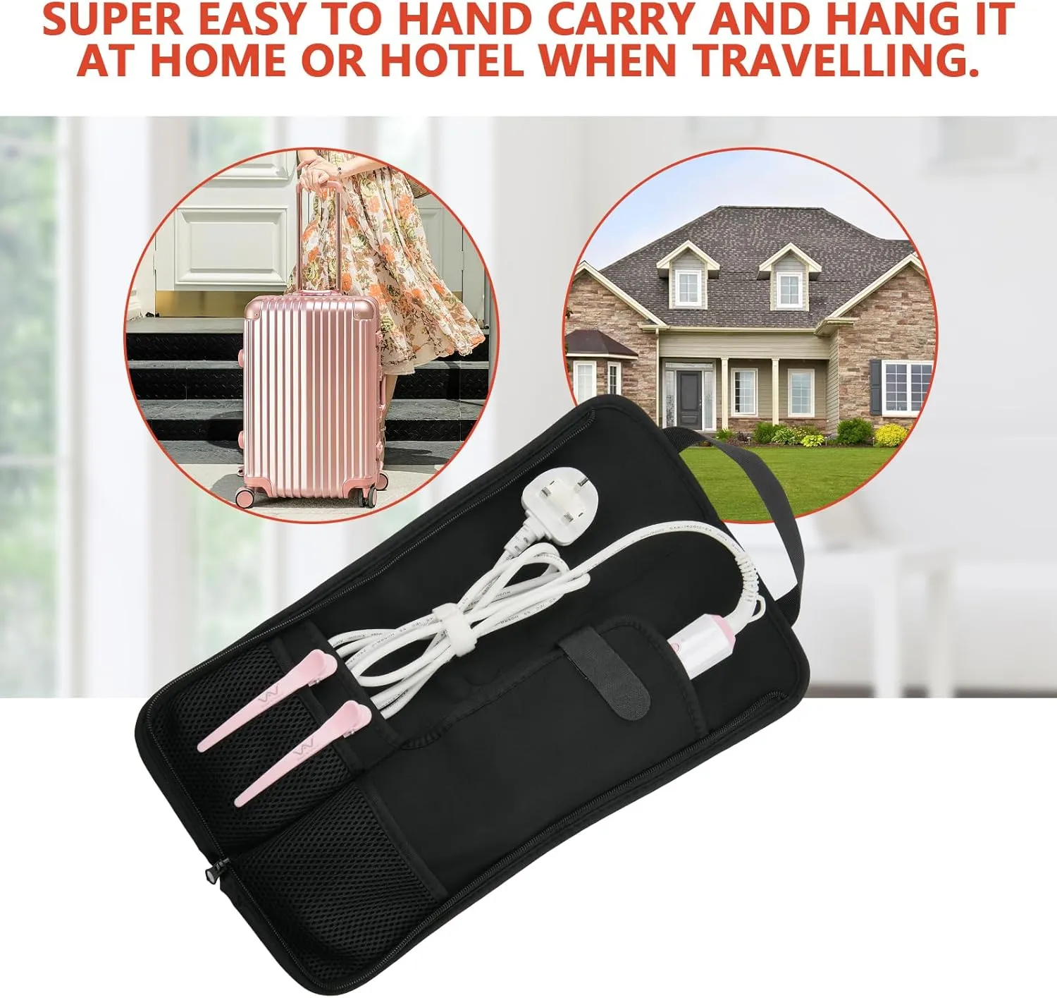 Beautyflier Universal Curling Iron Travel Case, Heat-Resistant, Canvas, Pink Flower (1 Count Pack of 1), for Hair Tools Travel Bag or Daily Use