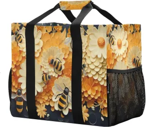 Bee Honey Flowers Foldable Travel Duffel Bag for Men Women Waterproof Weekender Overnight Carry On Tote Bag with Comfortable Handle Luggage Bag for Airplane Sport Hospital Business Trips