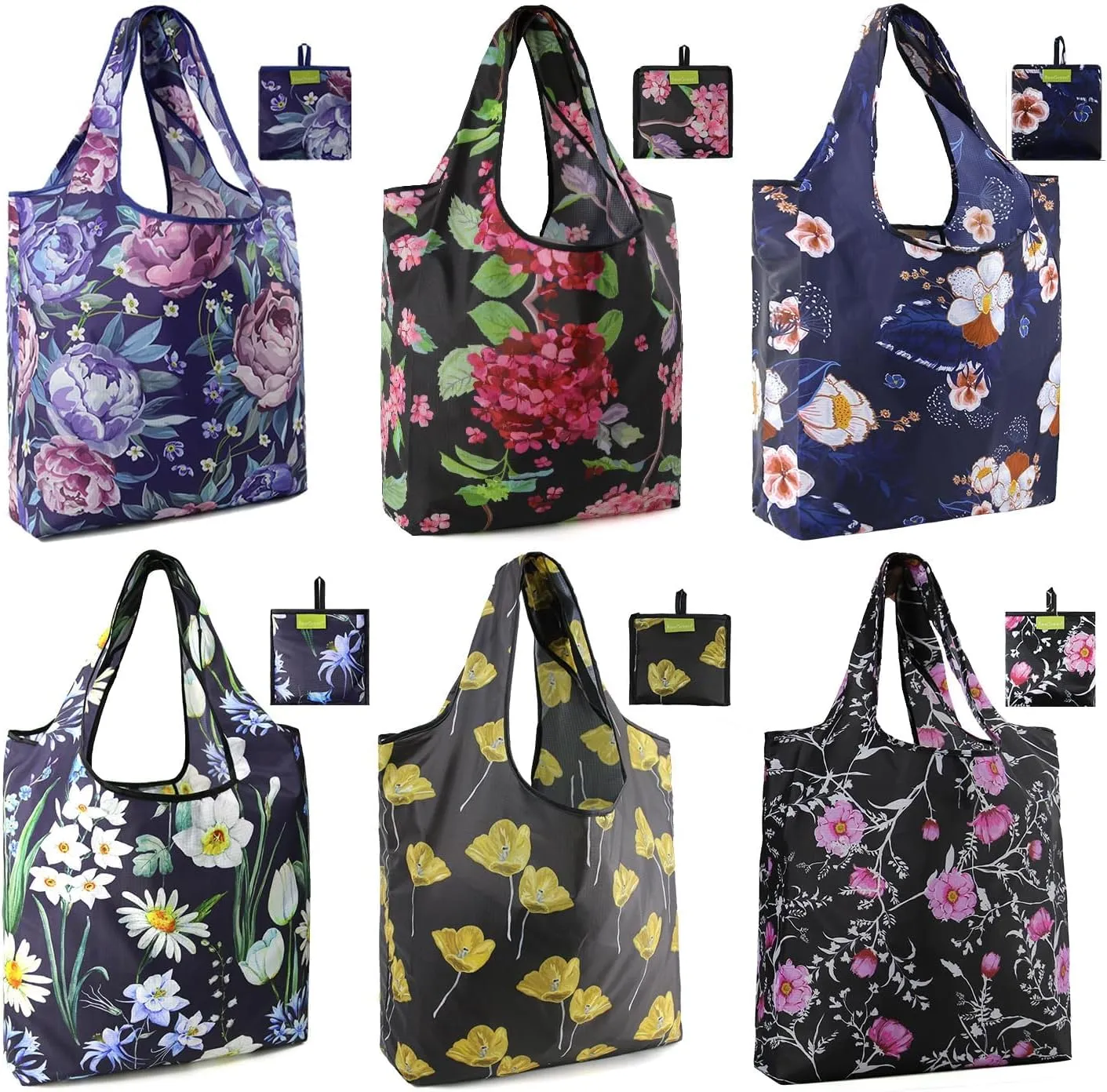 BeeGreen Floral Reusable Grocery Bags - X Large 50 LB Capacity,Foldable Tote Bag Gifts Fashionable Ripstop Polyester, Recyclable, Machine Washable Bulk Bags With Pouch - Ideal for Shopping
