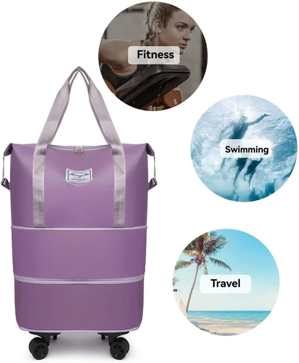 Beente Travel Bag with Wheels,Foldable Expandable Trave Suitcase Universal Wheel Removable Storage for travel luggage (Gray)