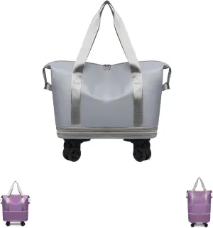 Beente Travel Bag with Wheels,Foldable Expandable Trave Suitcase Universal Wheel Removable Storage for travel luggage (Gray)