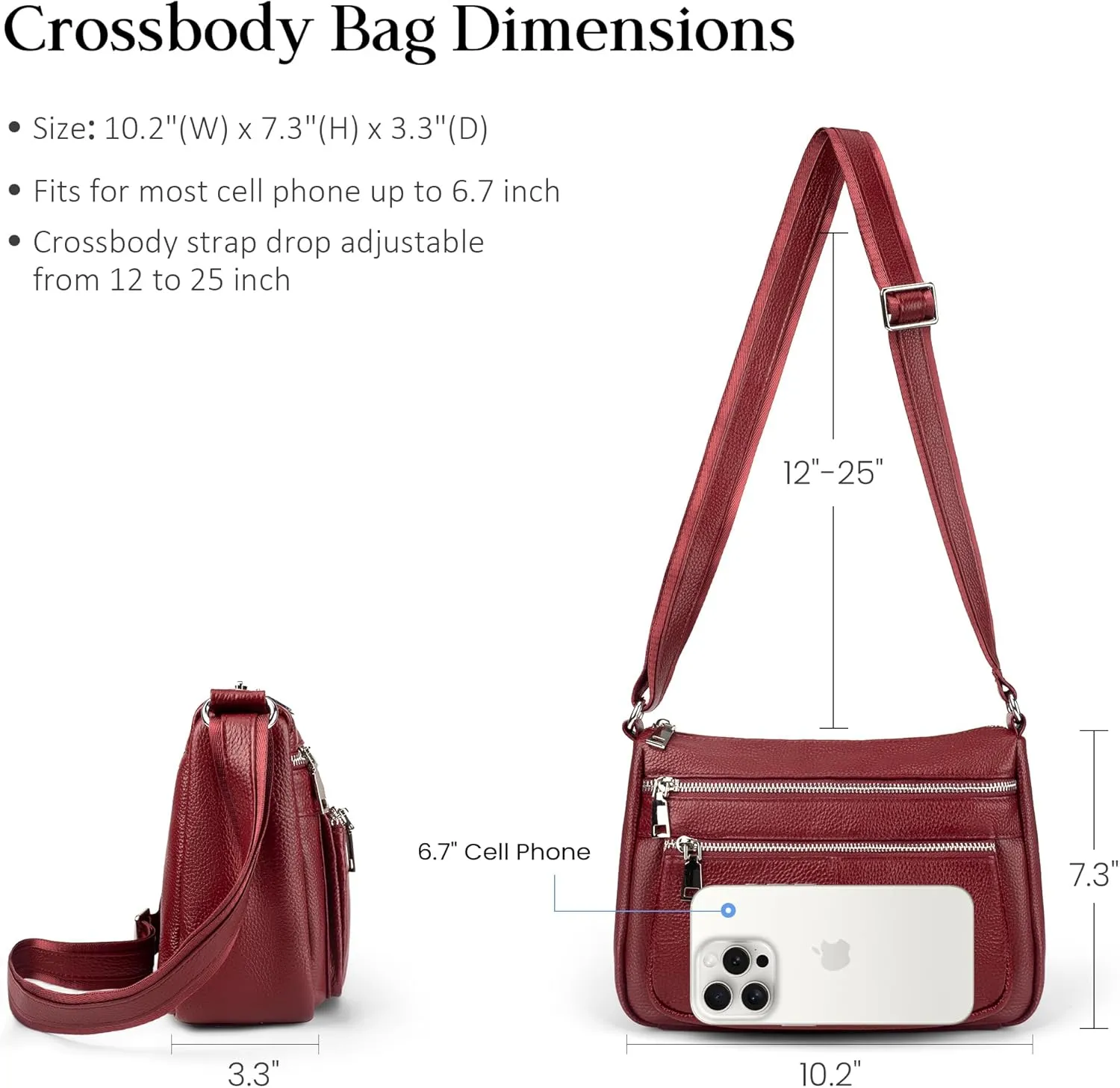befen Genuine Leather Crossbody Purses for Women, Woman Medium Pocketbooks Shoulder Bags Handbags with Multi Zipper Pockets