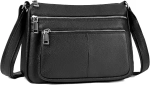 befen Genuine Leather Crossbody Purses for Women, Woman Medium Pocketbooks Shoulder Bags Handbags with Multi Zipper Pockets