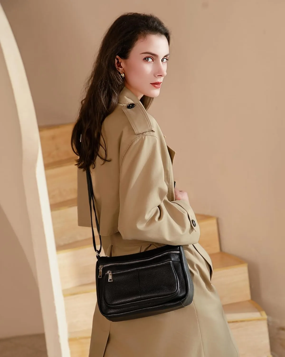befen Genuine Leather Crossbody Purses for Women, Woman Medium Pocketbooks Shoulder Bags Handbags with Multi Zipper Pockets