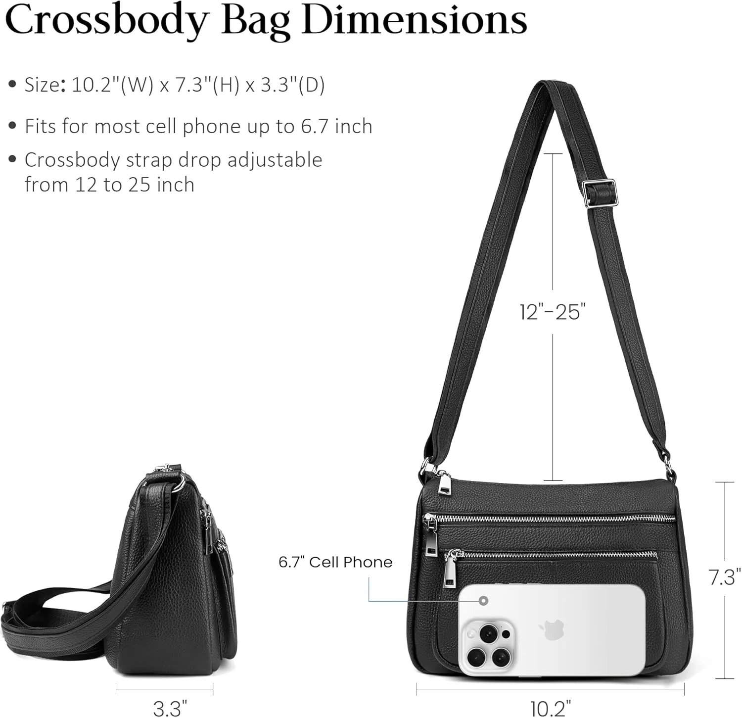befen Genuine Leather Crossbody Purses for Women, Woman Medium Pocketbooks Shoulder Bags Handbags with Multi Zipper Pockets